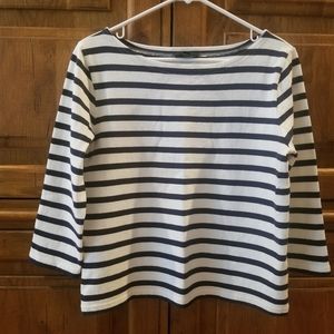 J Crew Structured White & Navy Striped Boatneck Tee